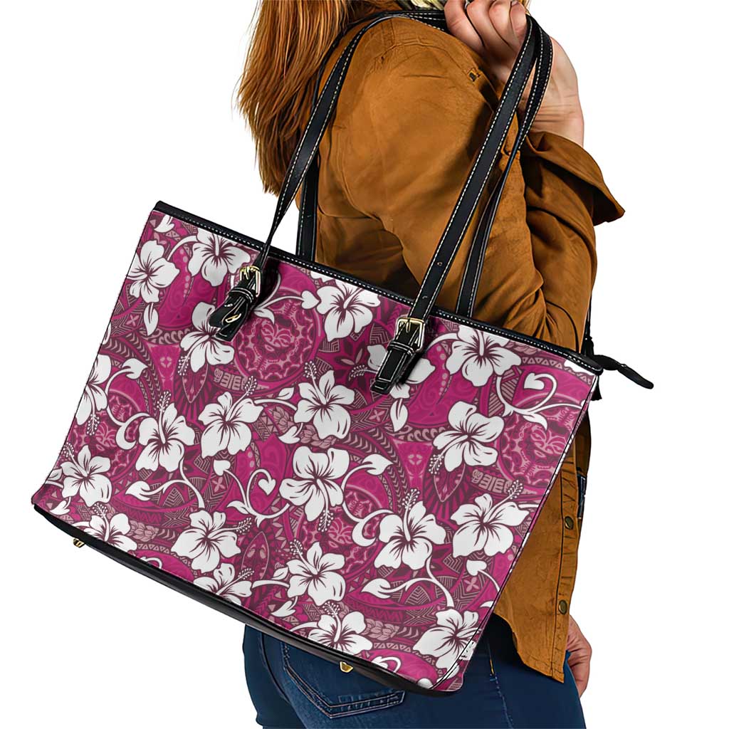 Piqi Bula Fiji Leather Tote Bag Fijian Tapa Seamless Hibiscus LT14 - Polynesian Pride