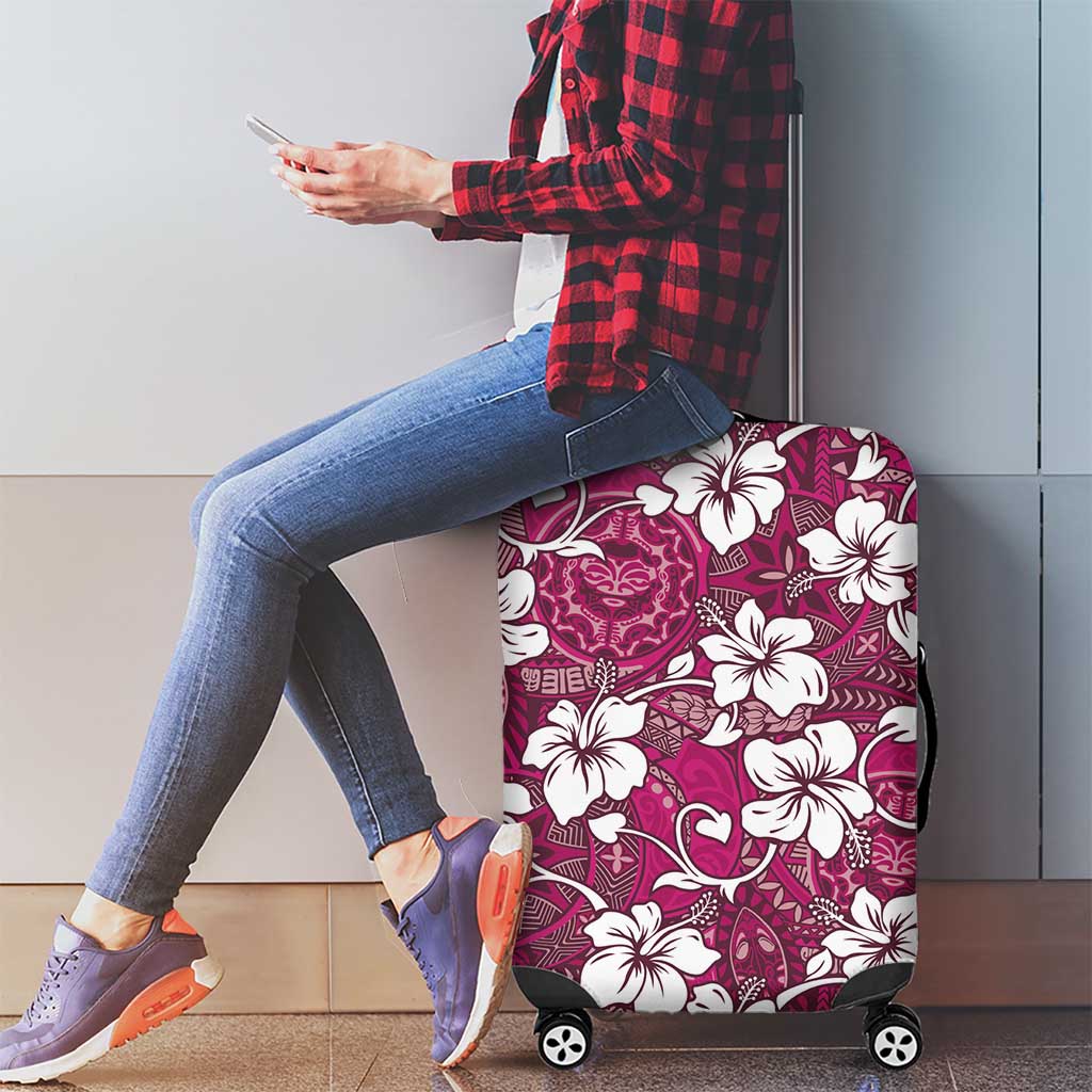 Piqi Bula Fiji Luggage Cover Fijian Tapa Seamless Hibiscus - Polynesian Pride
