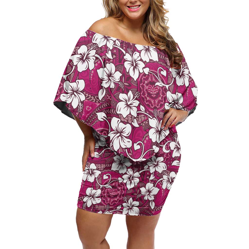 Piqi Bula Fiji Off Shoulder Short Dress Fijian Tapa Seamless Hibiscus - Polynesian Pride