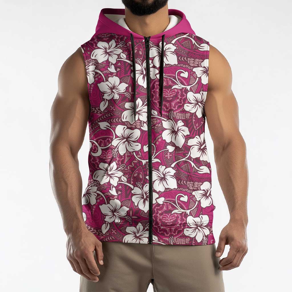 Piqi Bula Fiji Sleeveless Zip Hoodie Fijian Tapa Seamless Hibiscus LT14 - Polynesian Pride