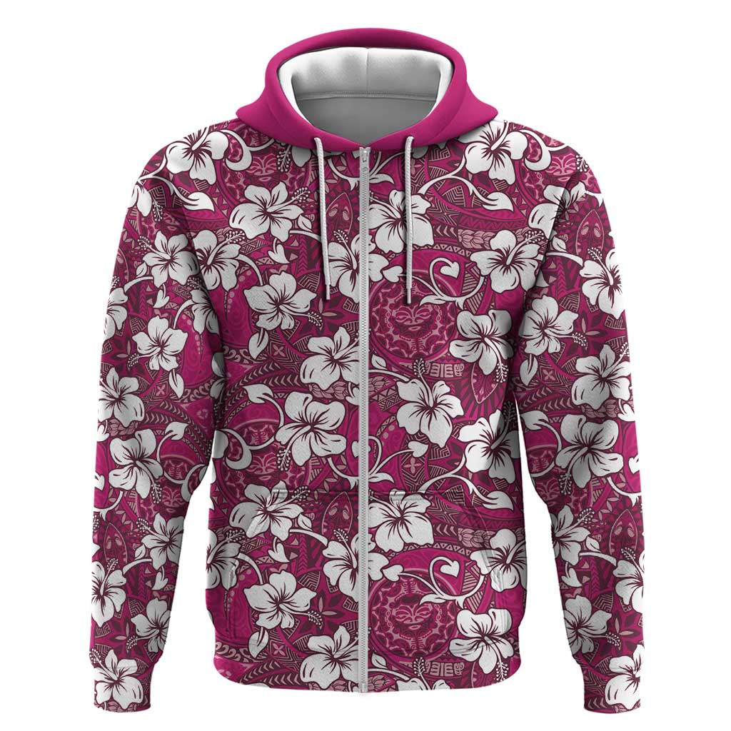 Piqi Bula Fiji Zip Hoodie Fijian Tapa Seamless Hibiscus LT14 Zip Hoodie Pink - Polynesian Pride