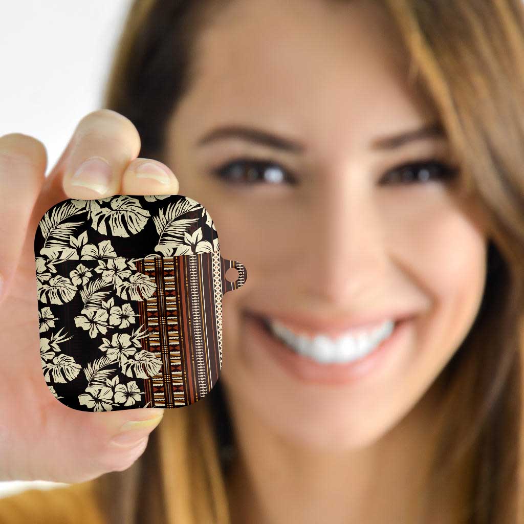 Bula Fiji Masi AirPods Case Tapa Tropical Hibiscus Half Stylized LT14 - Polynesian Pride
