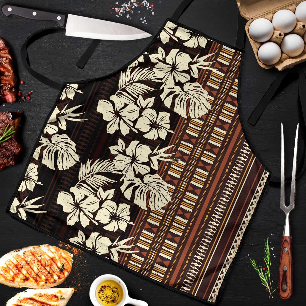 Bula Fiji Masi Apron Tapa Tropical Hibiscus Half Stylized LT14 Brown - Polynesian Pride