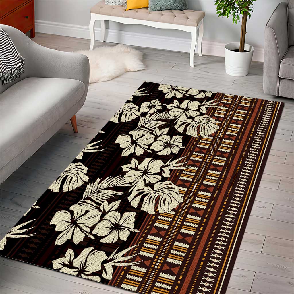 Bula Fiji Masi Area Rug Tapa Tropical Hibiscus Half Stylized - Polynesian Pride