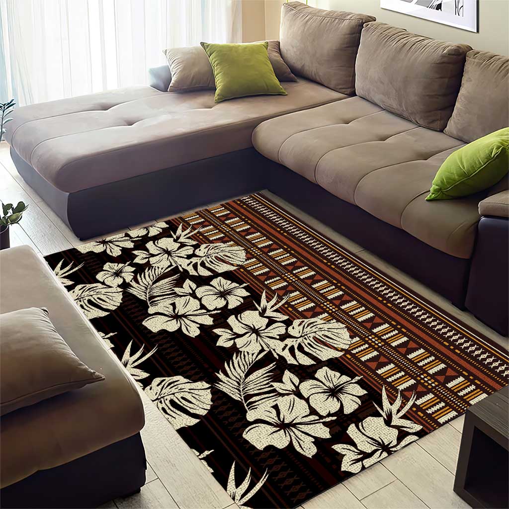 Bula Fiji Masi Area Rug Tapa Tropical Hibiscus Half Stylized - Polynesian Pride