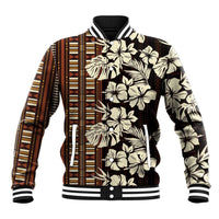 Bula Fiji Masi Baseball Jacket Tapa Tropical Hibiscus Half Stylized LT14 Unisex Brown - Polynesian Pride