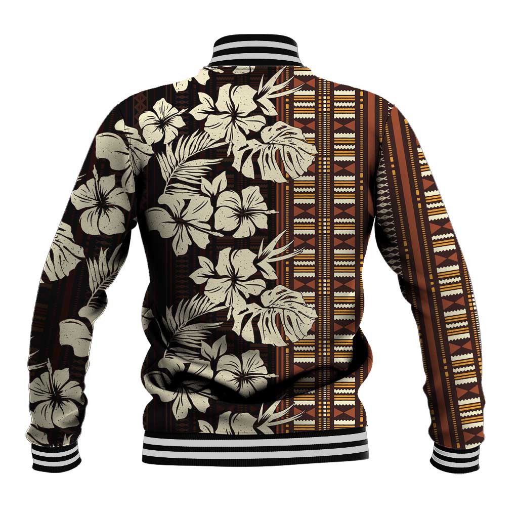 Bula Fiji Masi Baseball Jacket Tapa Tropical Hibiscus Half Stylized LT14 - Polynesian Pride