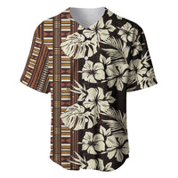 Bula Fiji Masi Baseball Jersey Tapa Tropical Hibiscus Half Stylized LT14 Brown - Polynesian Pride