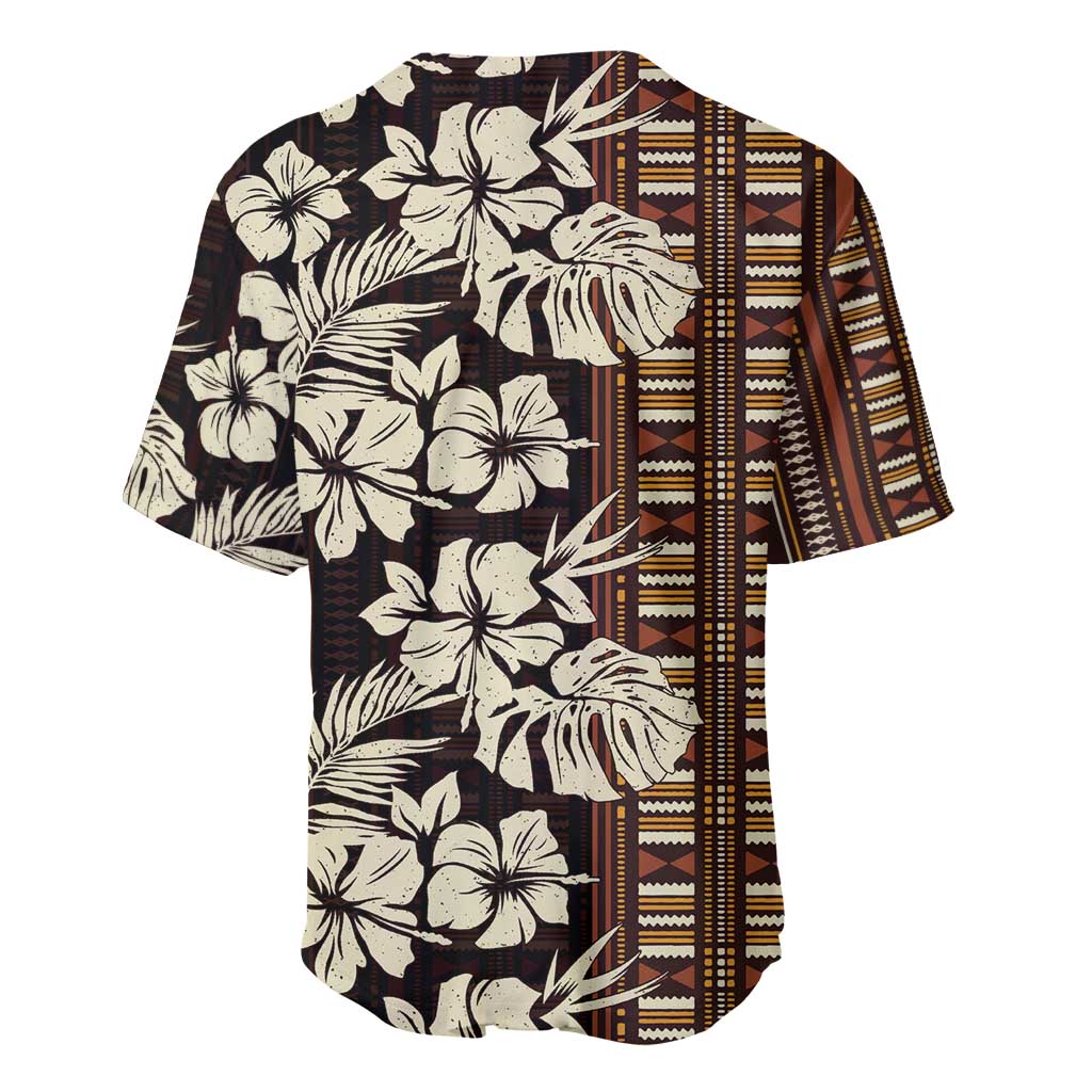 Bula Fiji Masi Baseball Jersey Tapa Tropical Hibiscus Half Stylized LT14 - Polynesian Pride