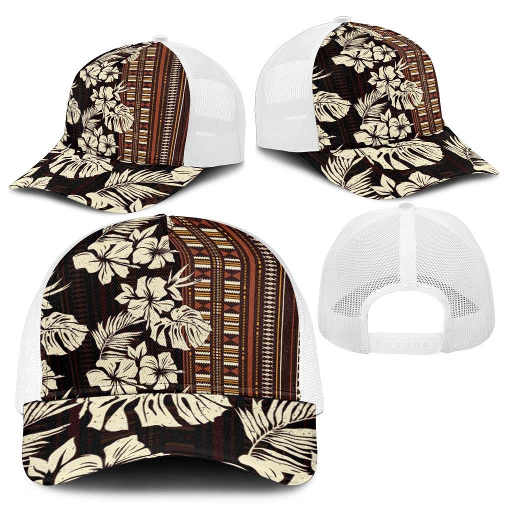 Bula Fiji Masi Baseball Net Cap Tapa Tropical Hibiscus Half Stylized - Polynesian Pride
