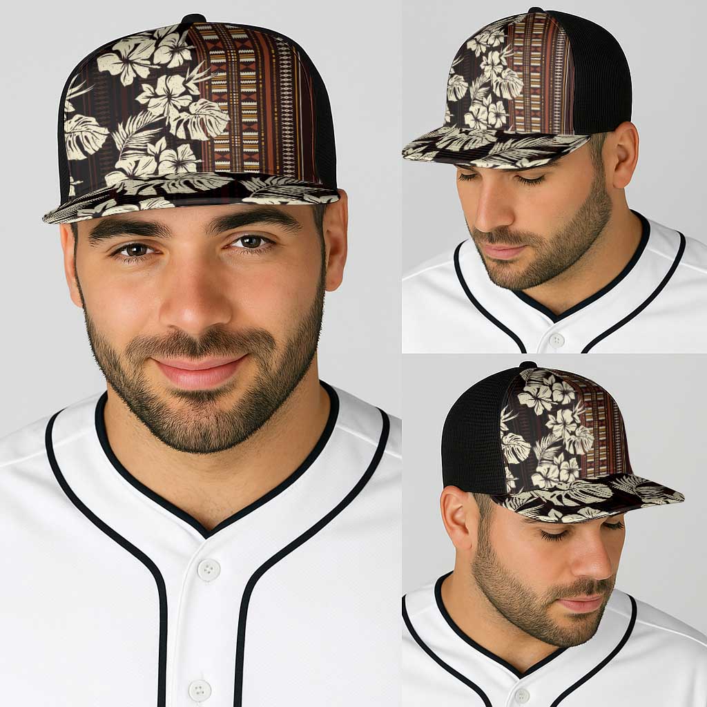 Bula Fiji Masi Baseball Net Cap Tapa Tropical Hibiscus Half Stylized - Polynesian Pride
