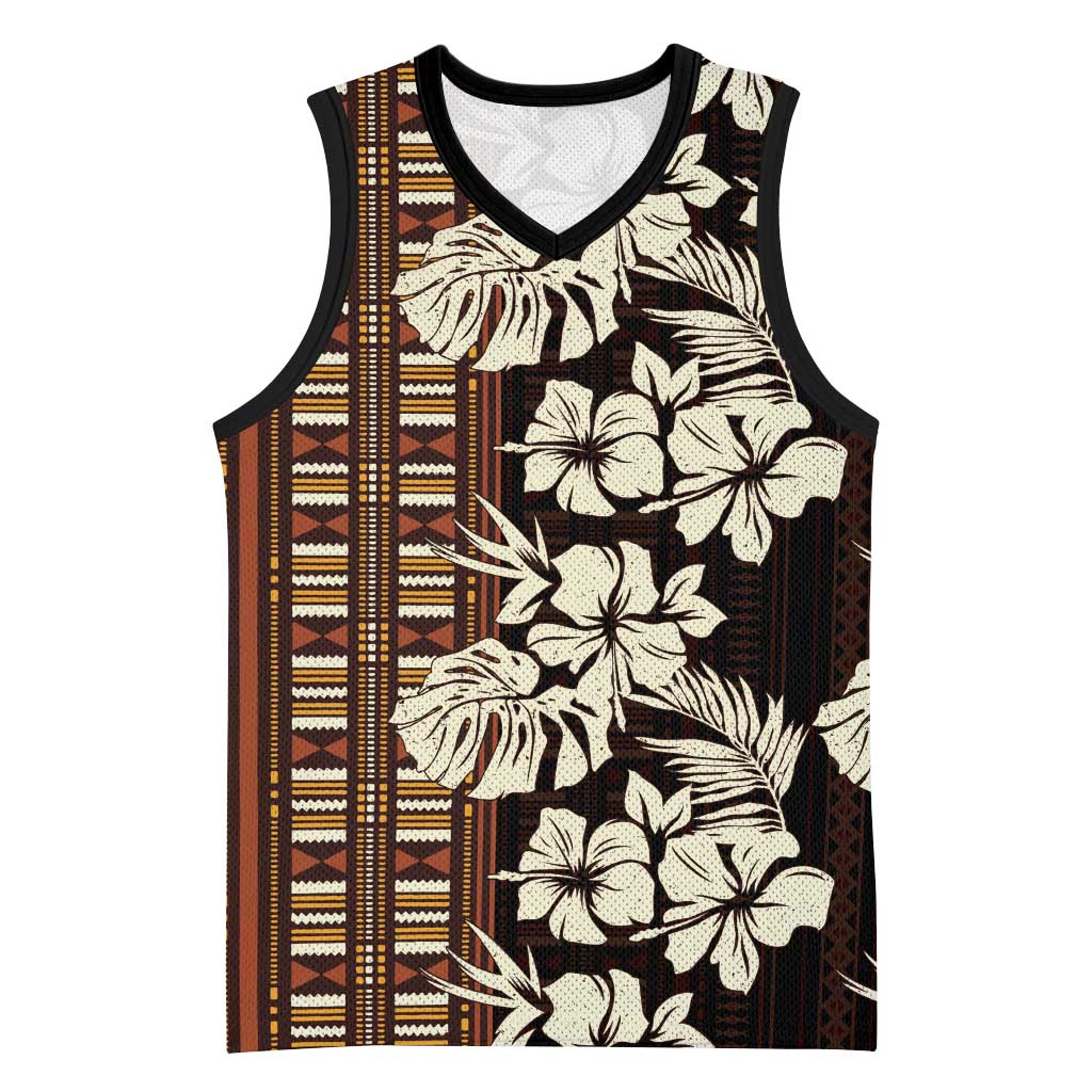 Bula Fiji Masi Basketball Jersey Tapa Tropical Hibiscus Half Stylized LT14 Unisex Brown - Polynesian Pride