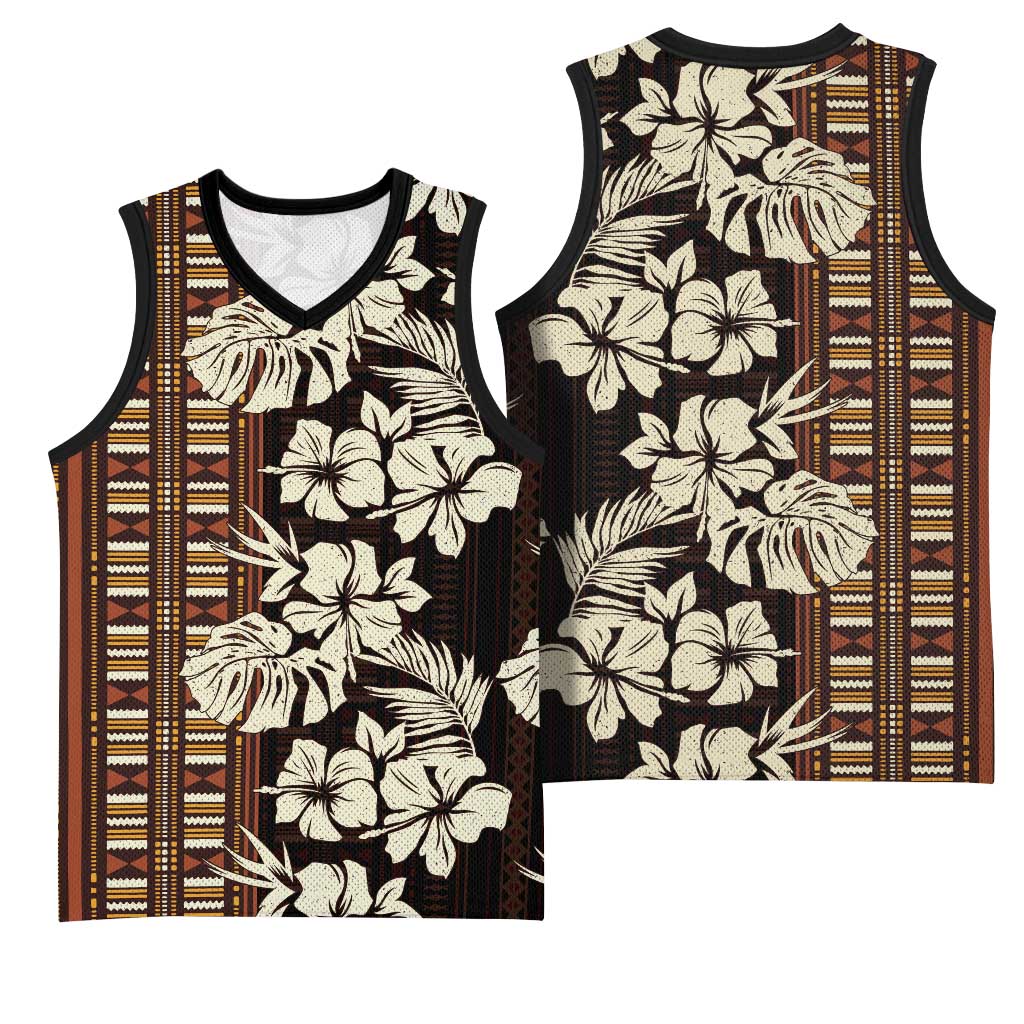 Bula Fiji Masi Basketball Jersey Tapa Tropical Hibiscus Half Stylized LT14 - Polynesian Pride