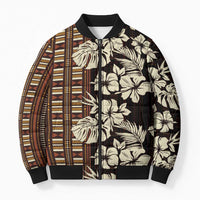 Bula Fiji Masi Bomber Puffer Jacket Tapa Tropical Hibiscus Half Stylized LT14 Unisex Brown - Polynesian Pride