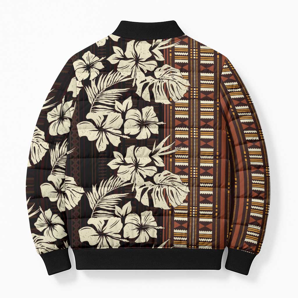 Bula Fiji Masi Bomber Puffer Jacket Tapa Tropical Hibiscus Half Stylized LT14 - Polynesian Pride
