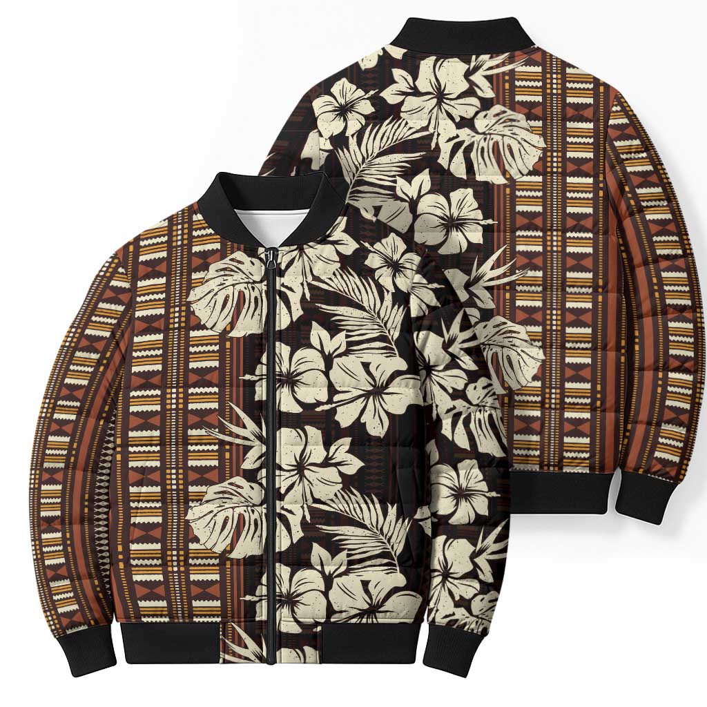Bula Fiji Masi Bomber Puffer Jacket Tapa Tropical Hibiscus Half Stylized LT14 - Polynesian Pride