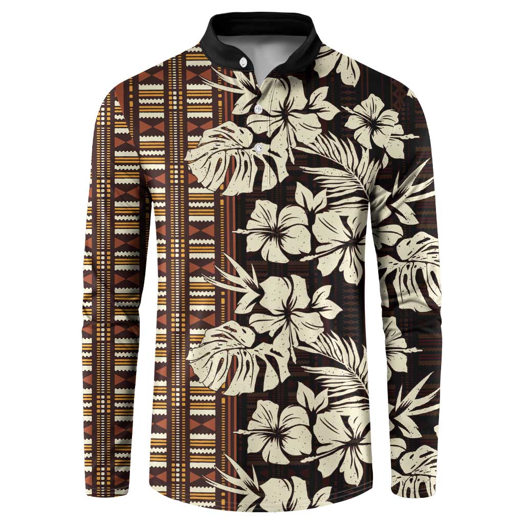 Bula Fiji Masi Button Sweatshirt Tapa Tropical Hibiscus Half Stylized LT14 Brown - Polynesian Pride