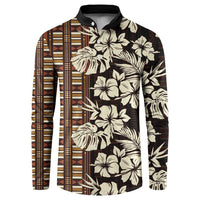 Bula Fiji Masi Button Sweatshirt Tapa Tropical Hibiscus Half Stylized LT14 Brown - Polynesian Pride