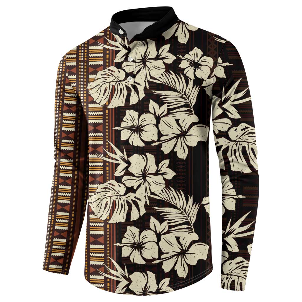 Bula Fiji Masi Button Sweatshirt Tapa Tropical Hibiscus Half Stylized LT14 - Polynesian Pride