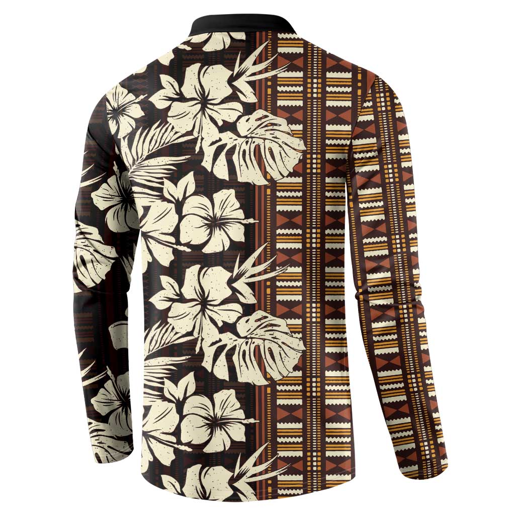 Bula Fiji Masi Button Sweatshirt Tapa Tropical Hibiscus Half Stylized LT14 - Polynesian Pride