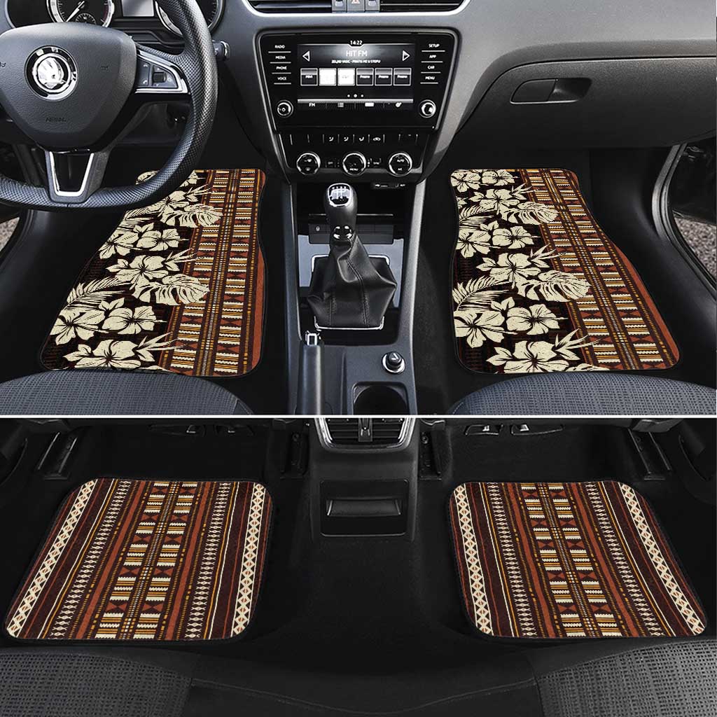 Bula Fiji Masi Car Mats Tapa Tropical Hibiscus Half Stylized LT14 Set 4pcs Brown - Polynesian Pride