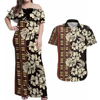 Bula Fiji Masi Couples Matching Off Shoulder Maxi Dress and Hawaiian Shirt Tapa Tropical Hibiscus Half Stylized - Polynesian Pride