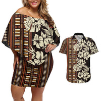Bula Fiji Masi Couples Matching Off Shoulder Short Dress and Hawaiian Shirt Tapa Tropical Hibiscus Half Stylized - Polynesian Pride