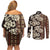 Bula Fiji Masi Couples Matching Off Shoulder Short Dress and Long Sleeve Button Shirt Tapa Tropical Hibiscus Half Stylized - Polynesian Pride