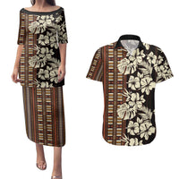 Bula Fiji Masi Couples Matching Puletasi and Hawaiian Shirt Tapa Tropical Hibiscus Half Stylized LT14 Brown - Polynesian Pride