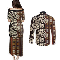 Bula Fiji Masi Couples Matching Puletasi and Long Sleeve Button Shirt Tapa Tropical Hibiscus Half Stylized LT14 - Polynesian Pride