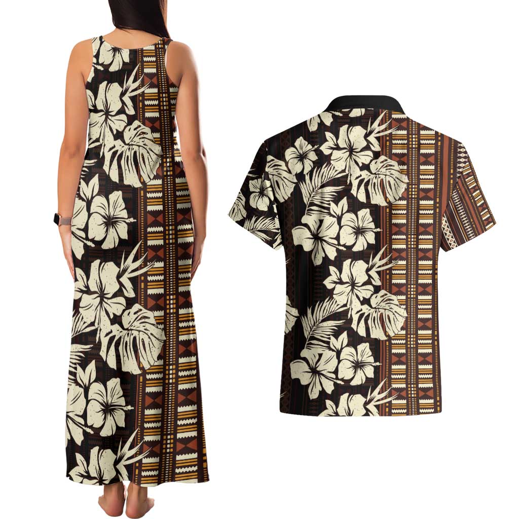 Bula Fiji Masi Couples Matching Tank Maxi Dress and Hawaiian Shirt Tapa Tropical Hibiscus Half Stylized - Polynesian Pride