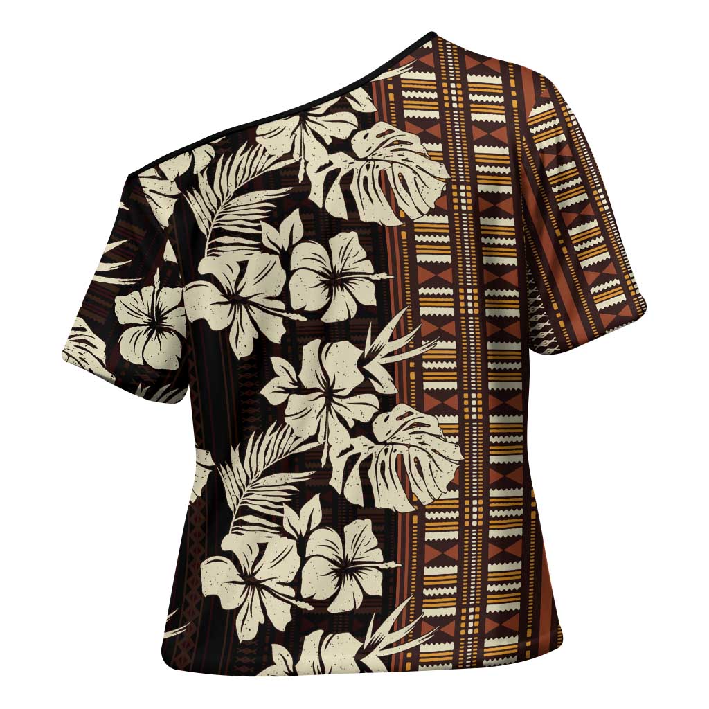 Bula Fiji Masi Cross Shoulder Shirt Tapa Tropical Hibiscus Half Stylized LT14 - Polynesian Pride