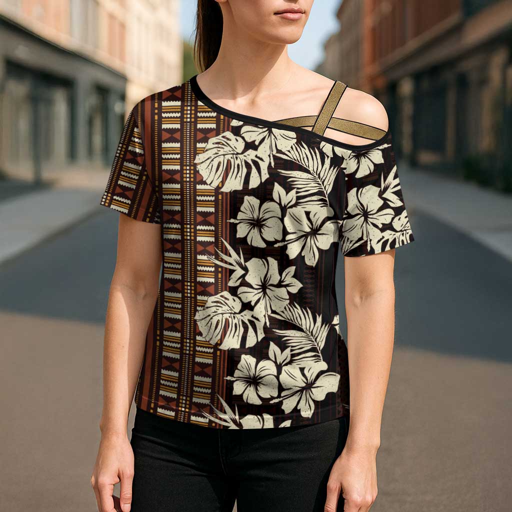 Bula Fiji Masi Cross Shoulder Shirt Tapa Tropical Hibiscus Half Stylized LT14 - Polynesian Pride