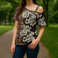 Bula Fiji Masi Cross Shoulder Shirt Tapa Tropical Hibiscus Half Stylized LT14 - Polynesian Pride
