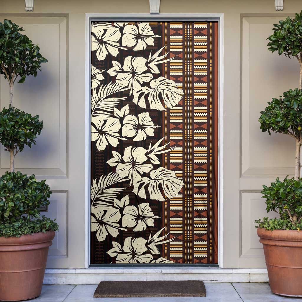 Bula Fiji Masi Door Cover Tapa Tropical Hibiscus Half Stylized LT14 Brown - Polynesian Pride