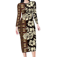 Bula Fiji Masi Family Matching Long Sleeve Bodycon Dress and Hawaiian Shirt Tapa Tropical Hibiscus Half Stylized - Polynesian Pride