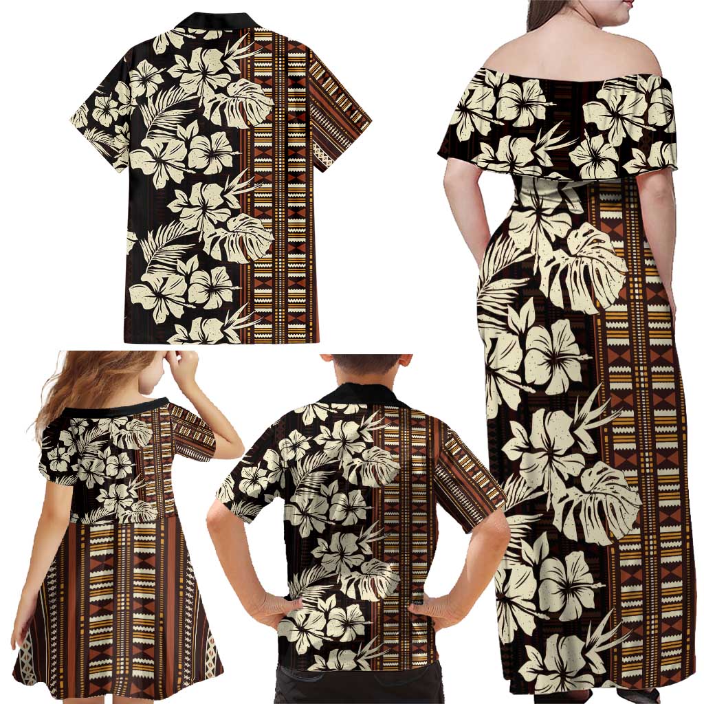 Bula Fiji Masi Family Matching Off Shoulder Maxi Dress and Hawaiian Shirt Tapa Tropical Hibiscus Half Stylized - Polynesian Pride