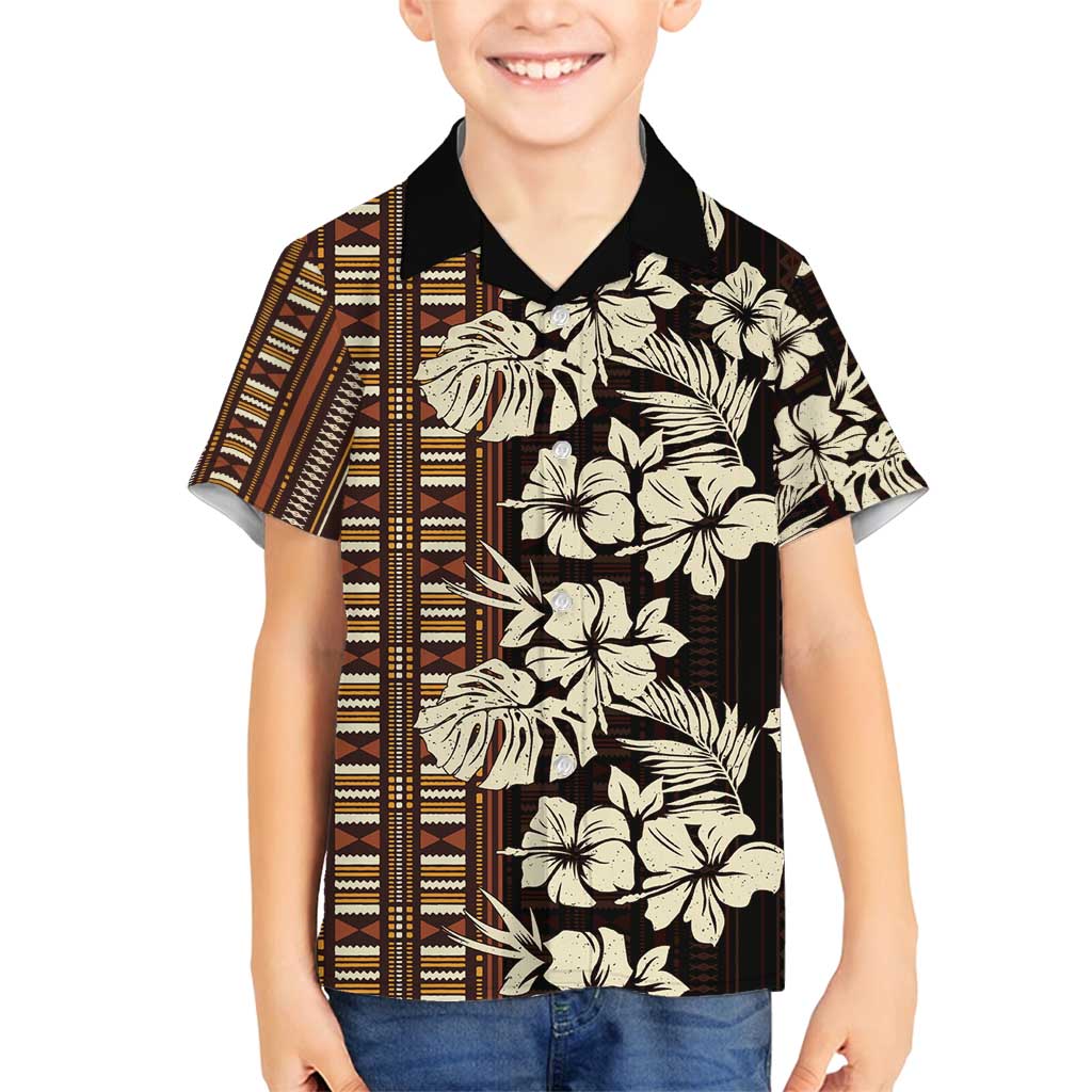 Bula Fiji Masi Family Matching Puletasi and Hawaiian Shirt Tapa Tropical Hibiscus Half Stylized LT14 Son's Shirt Brown - Polynesian Pride