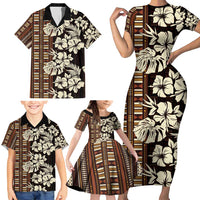 Bula Fiji Masi Family Matching Short Sleeve Bodycon Dress and Hawaiian Shirt Tapa Tropical Hibiscus Half Stylized - Polynesian Pride