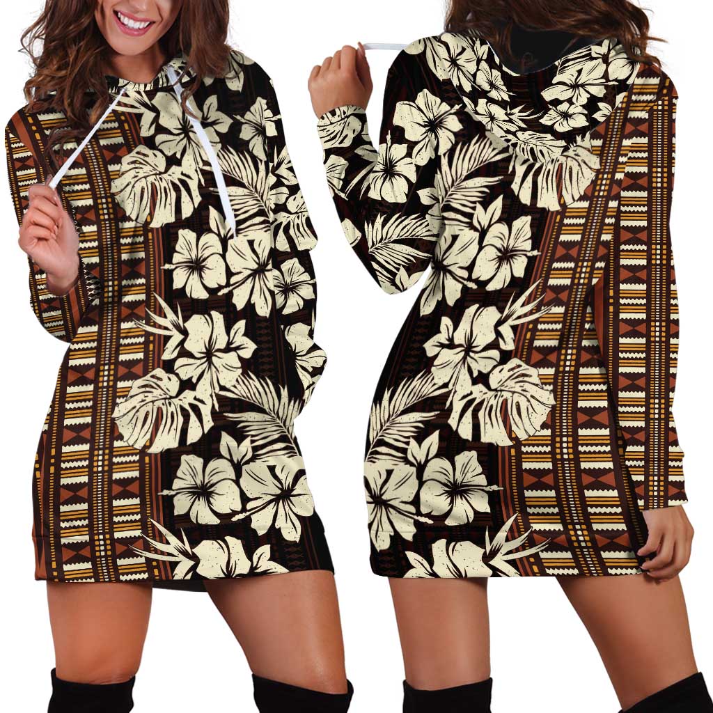 Bula Fiji Masi Hoodie Dress Tapa Tropical Hibiscus Half Stylized - Polynesian Pride
