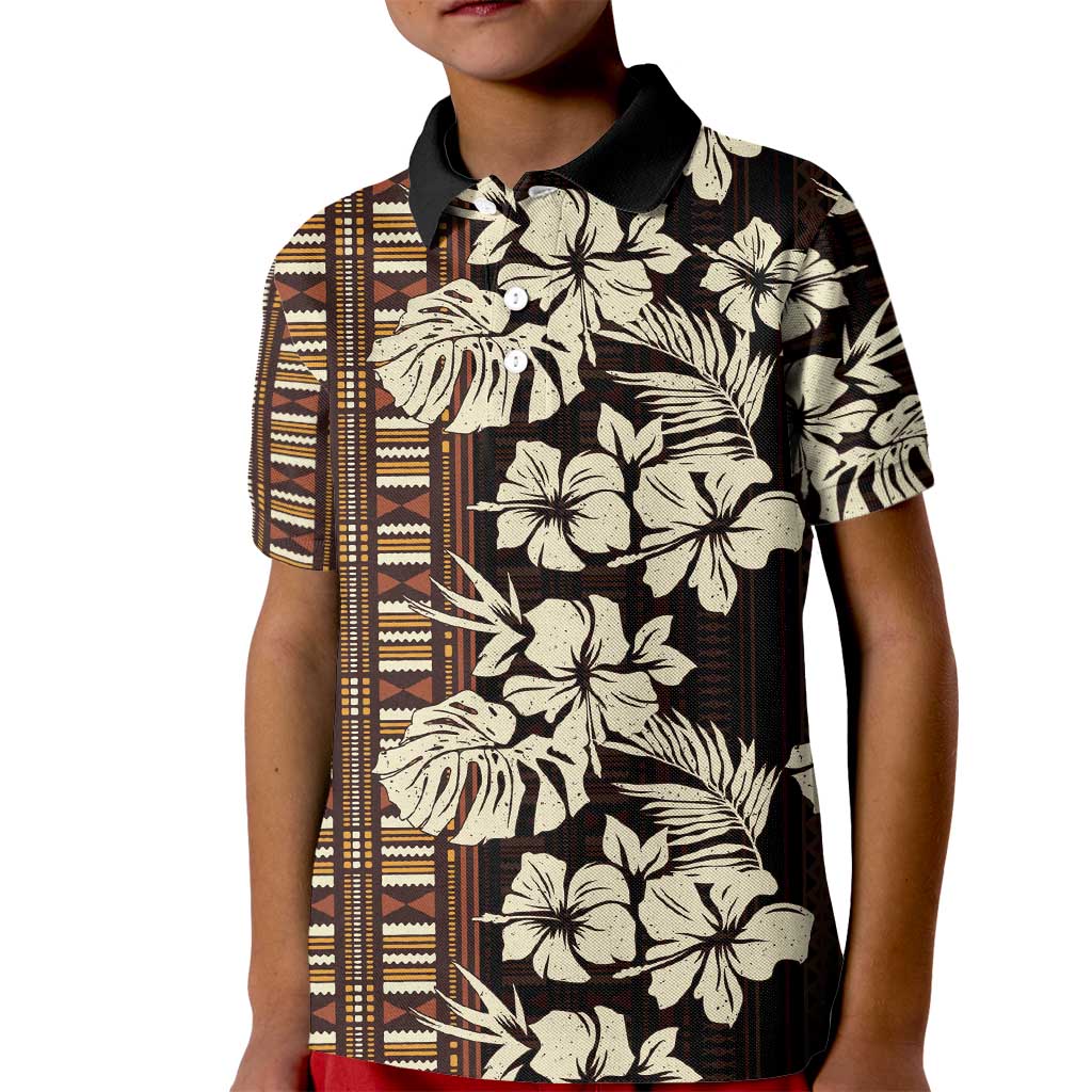 Bula Fiji Masi Kid Polo Shirt Tapa Tropical Hibiscus Half Stylized - Polynesian Pride