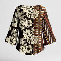 Bula Fiji Masi Kimono Sleeve Blouse Tapa Tropical Hibiscus Half Stylized LT14 - Polynesian Pride