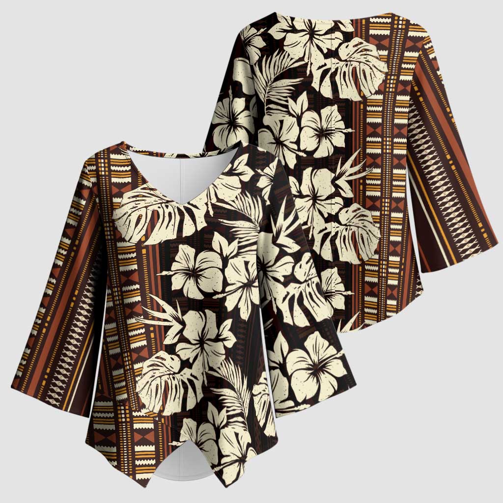 Bula Fiji Masi Kimono Sleeve Blouse Tapa Tropical Hibiscus Half Stylized LT14 - Polynesian Pride