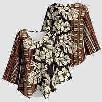 Bula Fiji Masi Kimono Sleeve Blouse Tapa Tropical Hibiscus Half Stylized LT14 - Polynesian Pride