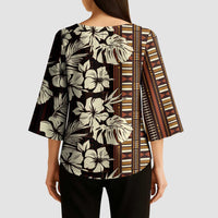 Bula Fiji Masi Kimono Sleeve Blouse Tapa Tropical Hibiscus Half Stylized LT14 - Polynesian Pride