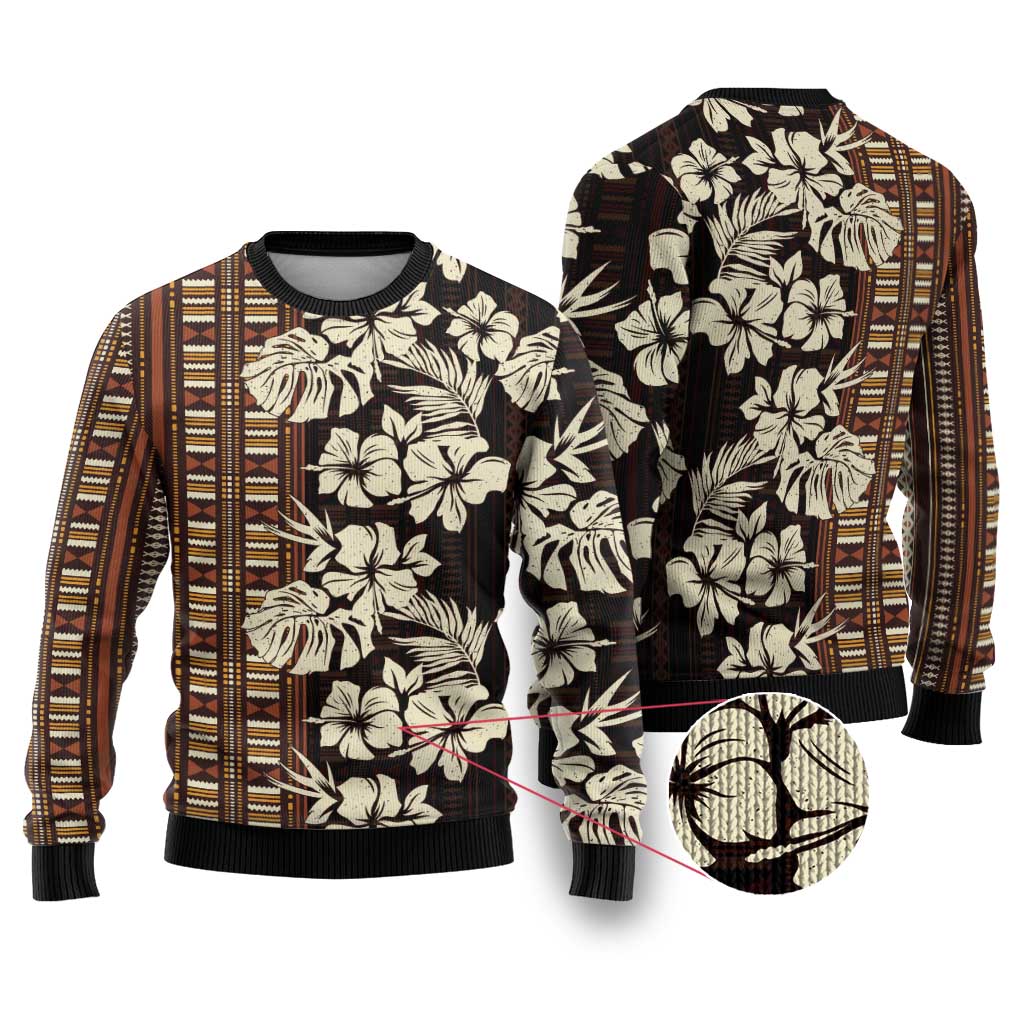 Bula Fiji Masi Ugly Christmas Sweater Tapa Tropical Hibiscus Half Stylized - Polynesian Pride