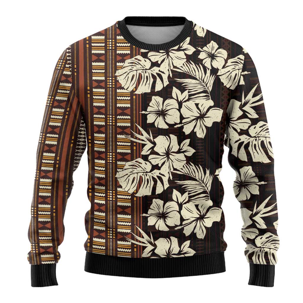 Bula Fiji Masi Ugly Christmas Sweater Tapa Tropical Hibiscus Half Stylized - Polynesian Pride