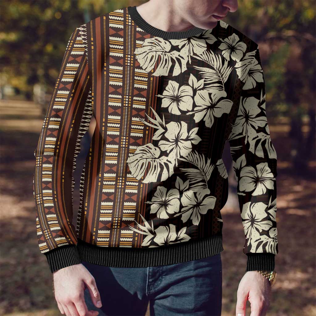 Bula Fiji Masi Ugly Christmas Sweater Tapa Tropical Hibiscus Half Stylized - Polynesian Pride