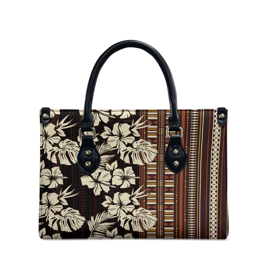 Bula Fiji Masi Leather Bag Tapa Tropical Hibiscus Half Stylized LT14 - Polynesian Pride