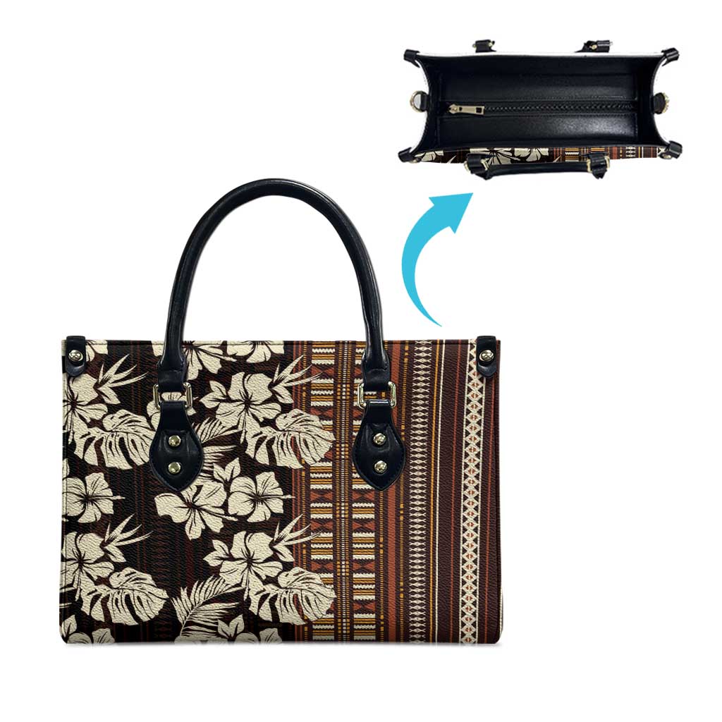 Bula Fiji Masi Leather Bag Tapa Tropical Hibiscus Half Stylized LT14 - Polynesian Pride